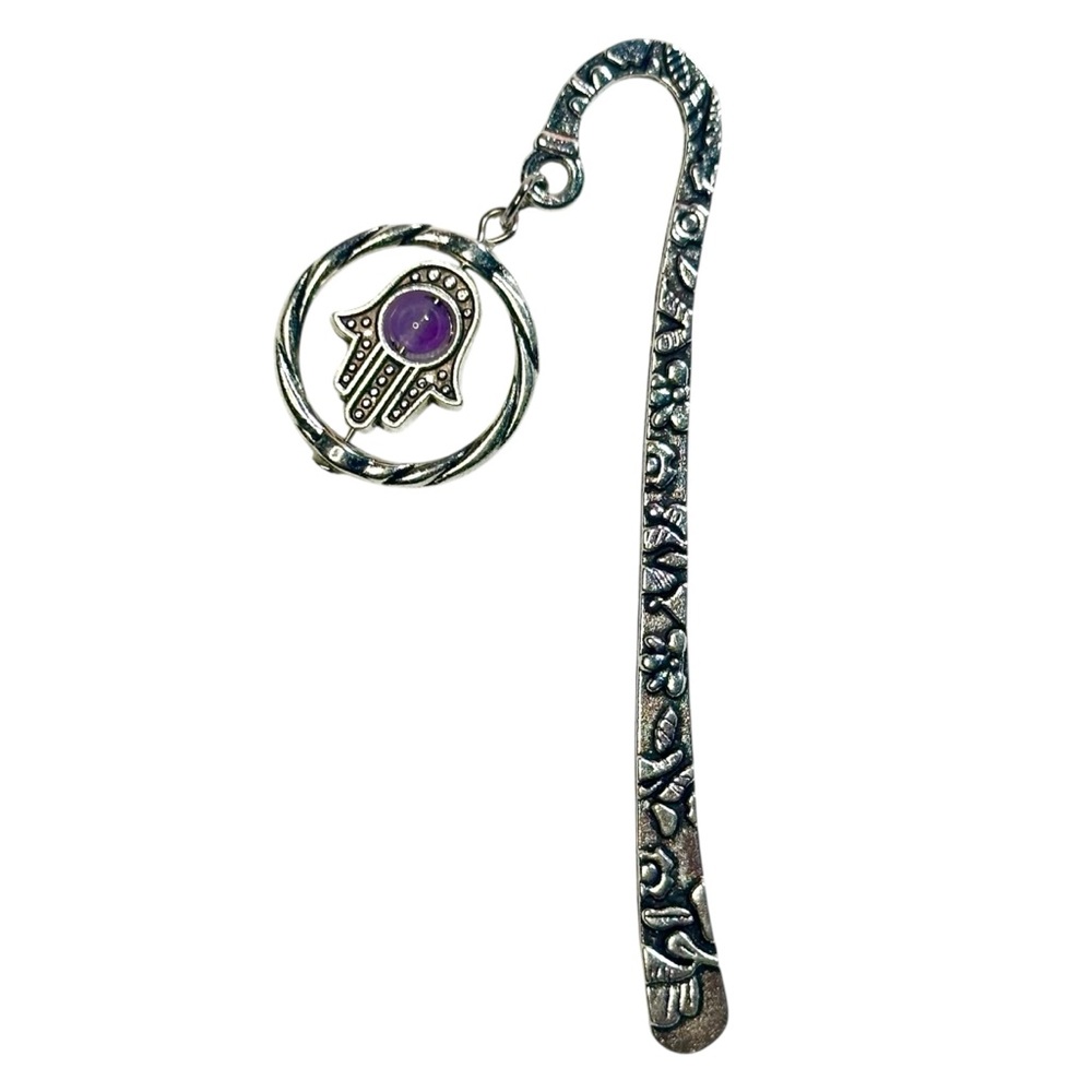 Silver Hamsa hand amethyst bead bookmark Bohemian Crystals spiritual gifts